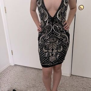 Vintage BEBE Beaded/sequin mini dress. black ;Extra Small .  In good condition.